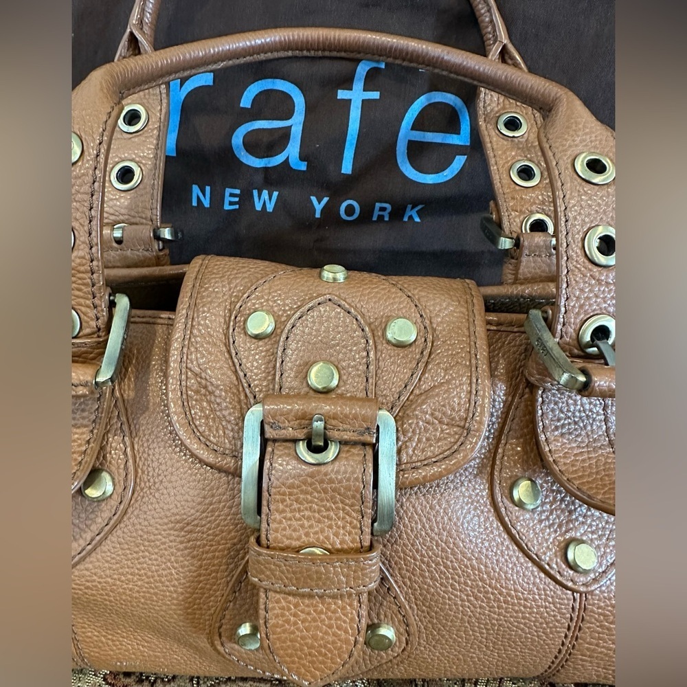 Rafē New York Cognac Leather Shoulder Bag w/Gold Hardware Dust Bag Included EUC - Picture 4 of 12